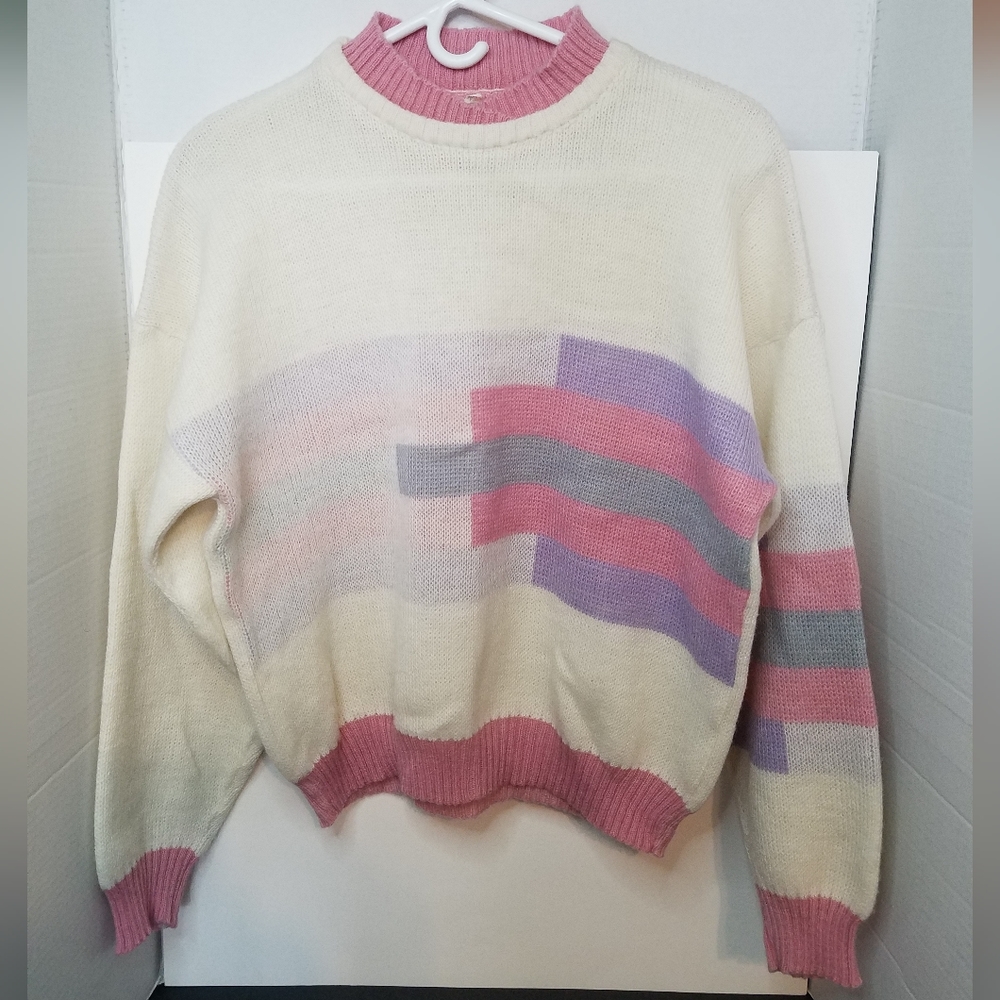 The Import Workshop Pastel Geometric Pattern Made in Italy Sweater Medium Vtg.